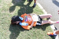 タスキを渡した直後の関根梓。