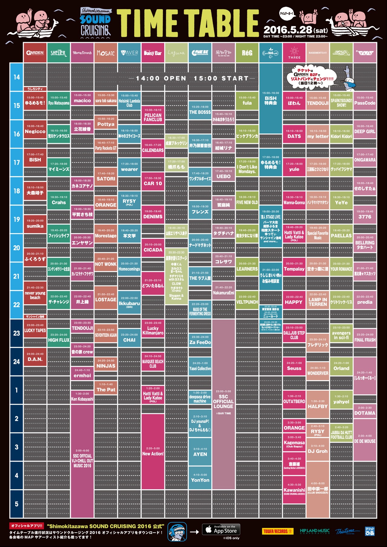 「Shimokitazawa SOUND CRUISING 2016」タイムテーブル