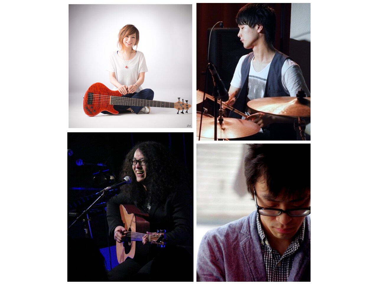 明日あいましょう。上段左から時計回りに岩永真奈（B）、橋本大輝（Dr）、半田彬倫（Key）、藤木直史（Vo, G）。