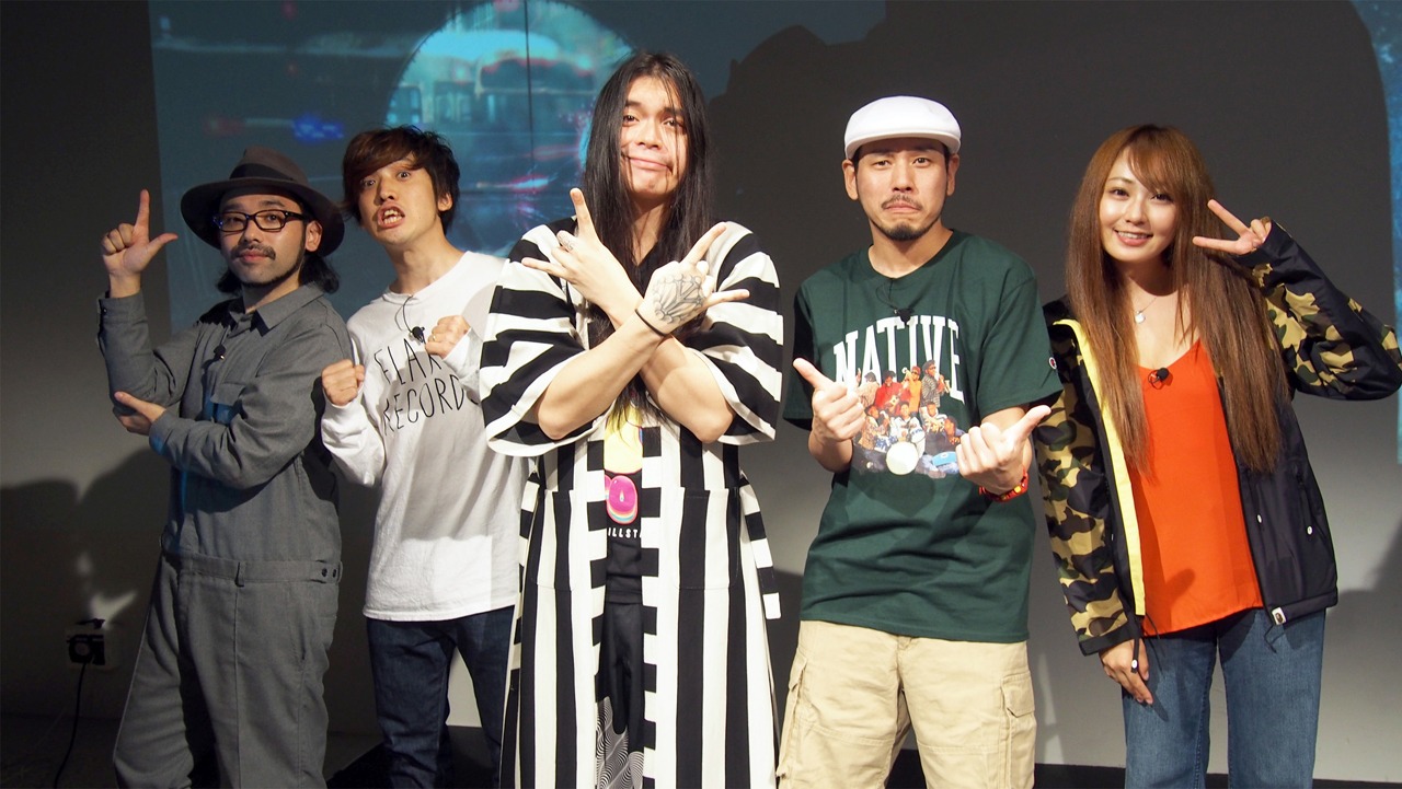 左から対馬祥太郎（NICO Touches the Walls）、長島涼平（フレンズ、FINAL FRASH）、KenKen（RIZE、LIFE IS GROOVE）、RYO the SKYWALKER、橋本甜歌。