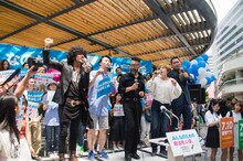 左から佐藤タイジ、奥田愛基、沖野修也、玉井夕海、中田亮。