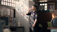 明治企業CM「POWER! ひとくちの力 登坂絵莉選手篇」のワンシーン。