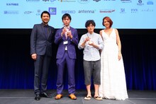 左から別所哲也、「人生のソリューション」監督の永田佳大、松居大悟、LiLiCo。（Photo by Kayoko Yamamoto）