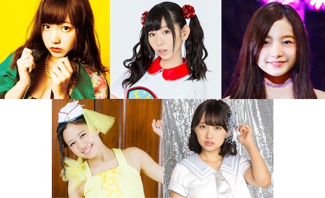 @JAM ALL STARS 2016。左上から時計回りに京佳(夢みるアドレセンス)、古川未鈴(でんぱ組.inc)、村田寛奈(9nine)、渡邉幸愛(SUPER☆GiRLS)、森詩織(PASSPO☆)。