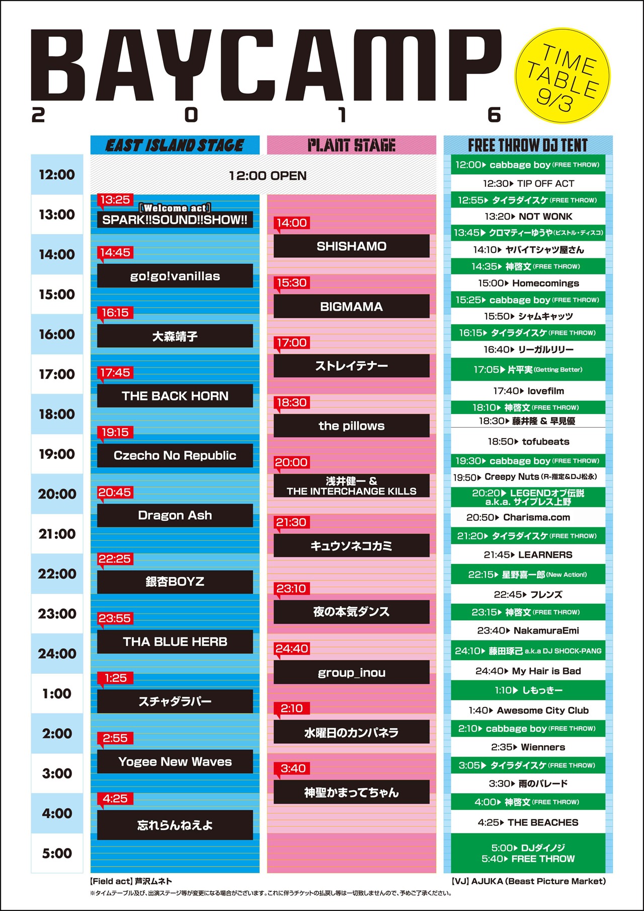 「BAYCAMP2016」タイムテーブル