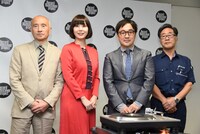 「レコード再発見プロジェクト」イベントの様子。左から寺村博氏（ナガオカ）、土岐麻子、志波正之氏（テクニクス）、石丸仁氏（東洋化成）。