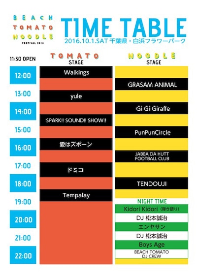 「BEACH TOMATO NOODLE」タイムテーブル