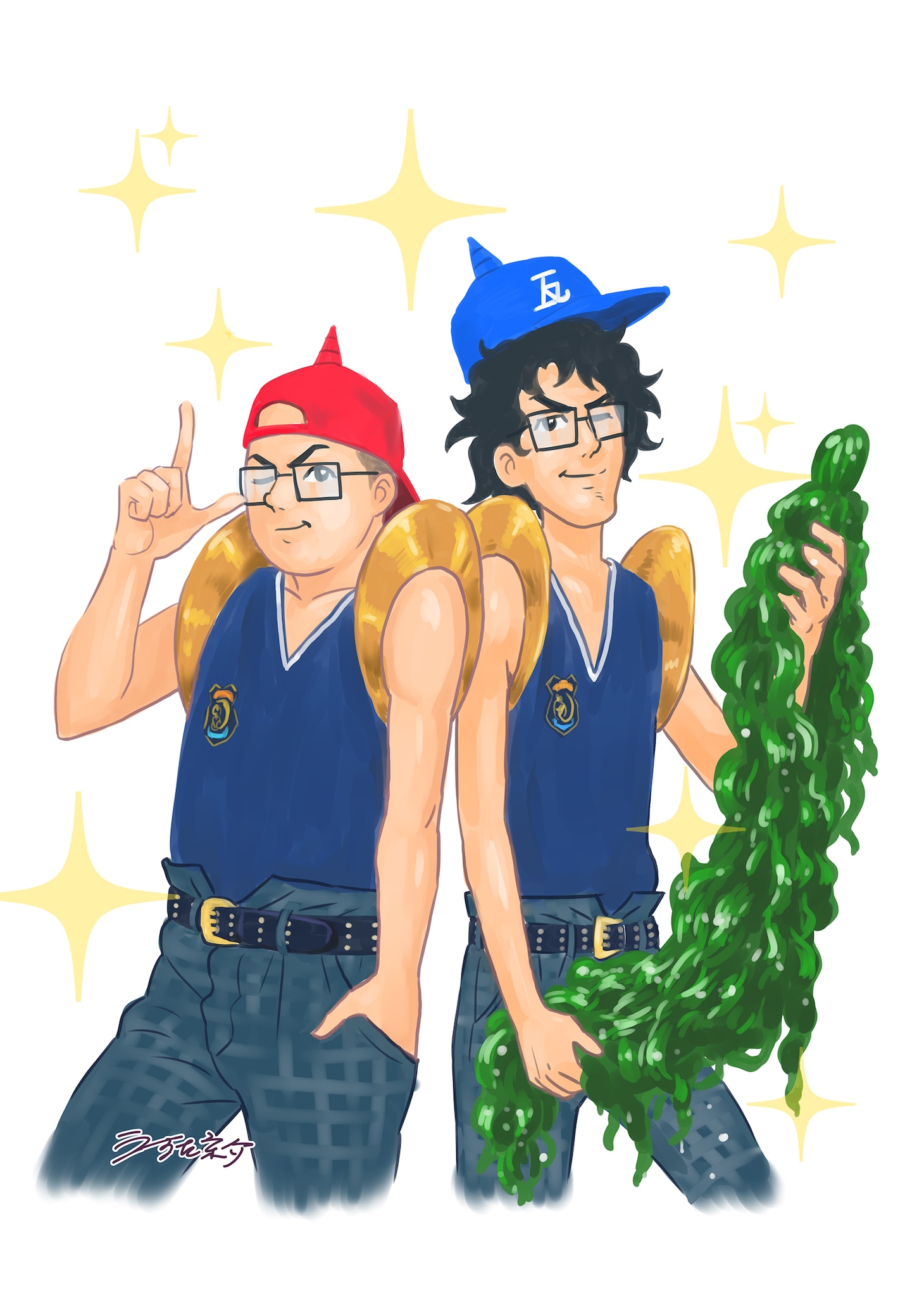 うすた京介が描き下ろした「セクシーコマンドー外伝 すごいよ!!マサルさん」風のONIGAWARA。