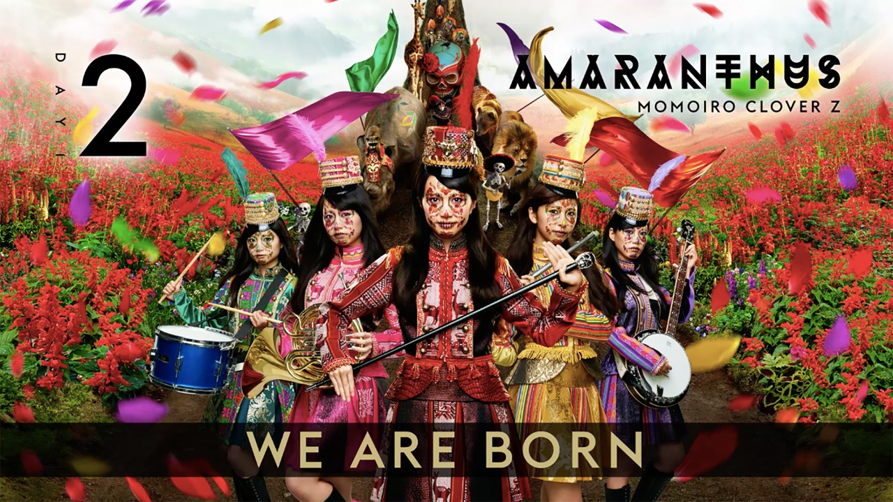 Twitterアカウントで公開されている「MOMOIRO CLOVER Z DOME TREK 2016 “AMARANTHUS/白金の夜明け”」ライブ映像の告知ビジュアル。