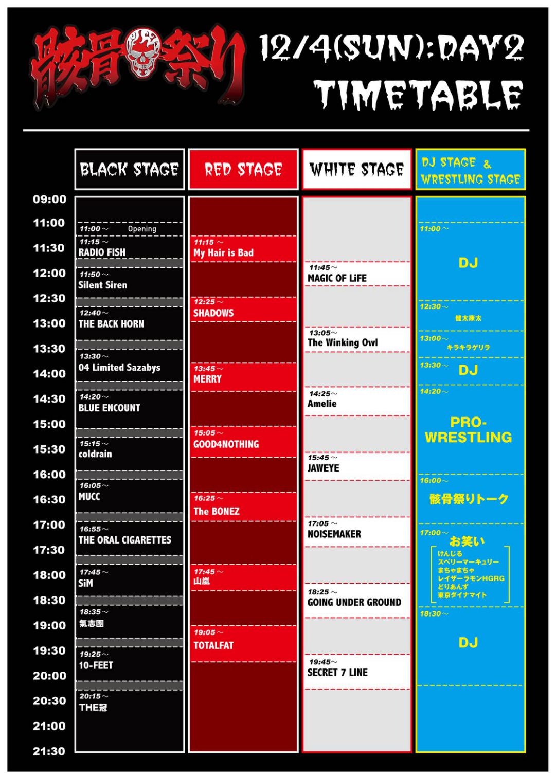 「SKULLSHIT 20th ANNIVERSARY 骸骨祭り」2日目タイムテーブル