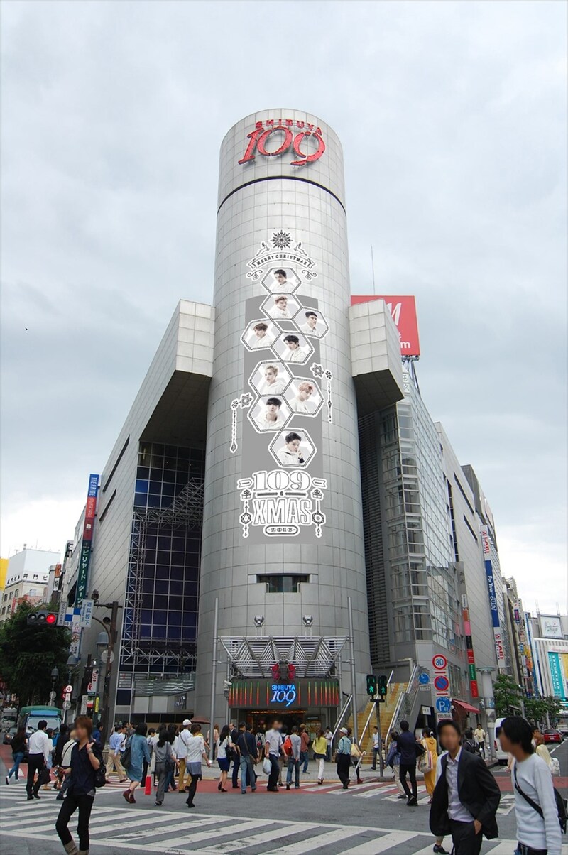 EXOとSHIBUYA109がコラボしたシリンダー広告。