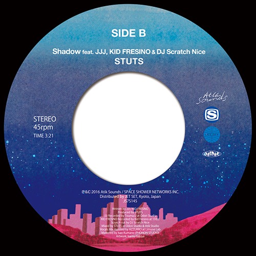 STUTS「夜を使いはたして」アナログ7inchのレーベルB面。