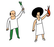 花くまゆうさくが描いた「私立恵比寿中学×Negicco～当日までには仲良くなろうね～」のキャラクター。