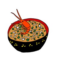 花くまゆうさくが描いたエビとネギの汁物。