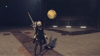 「ポッドスキン：amazarashiヘッド」を使用した「NieR:Automata」のプレイ場面。
