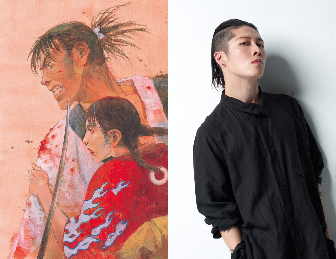 左から「無限の住人」原作イラスト、MIYAVI。