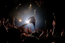 観客の上に立つヤマサキセイヤ（キュウソネコカミ）（photo by Viola Kam［V‘z Twinkle］）