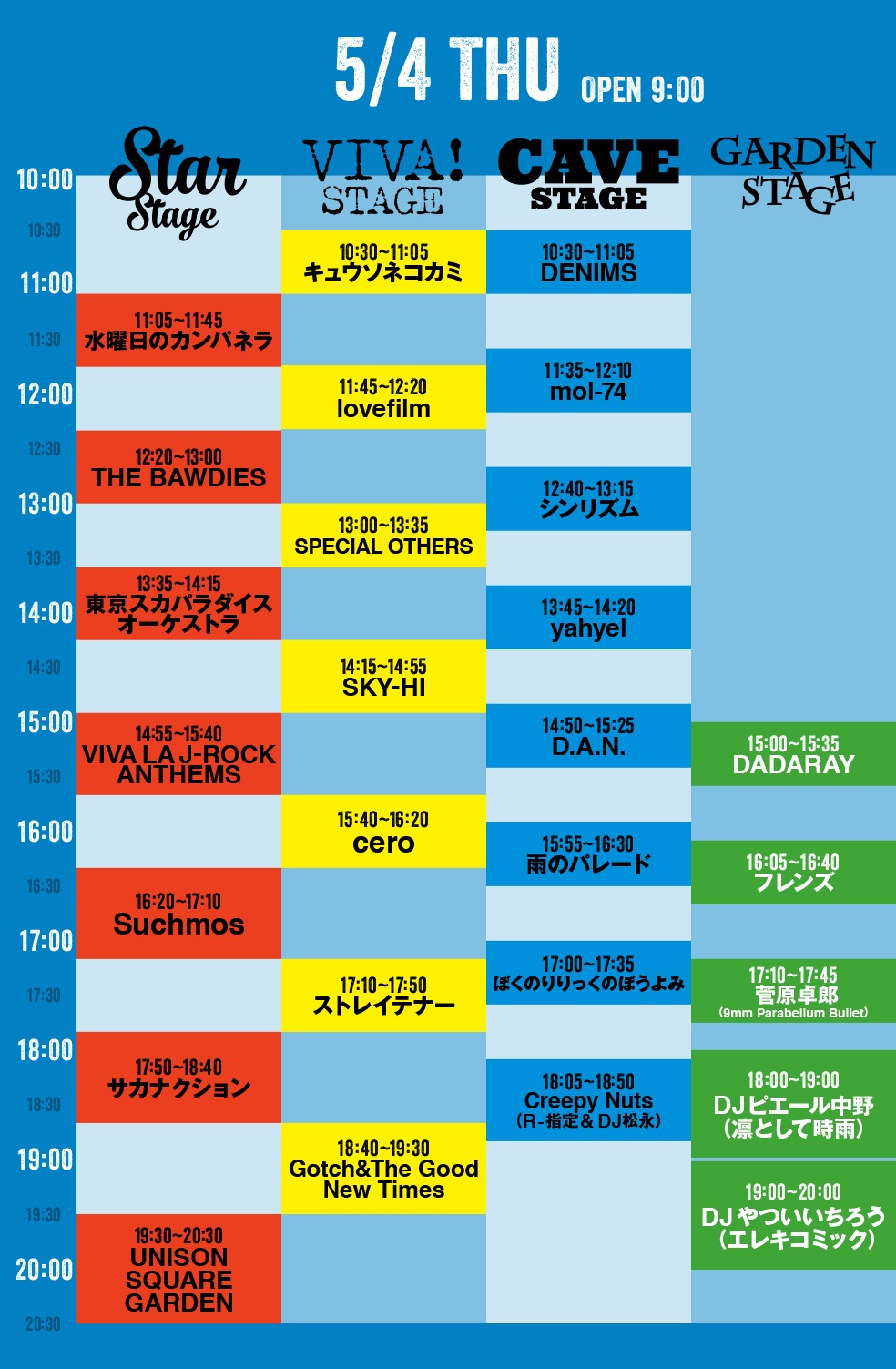 「VIVA LA ROCK 2017」5月4日タイムテーブル