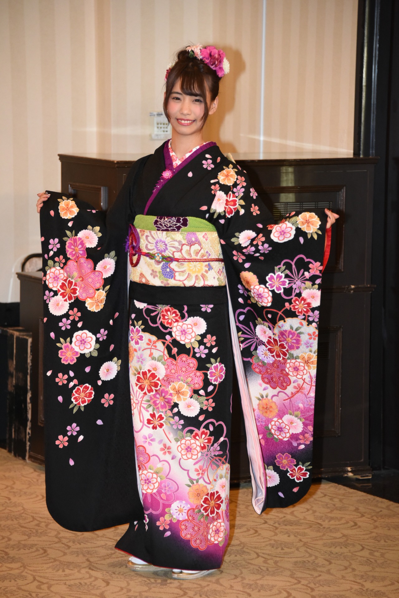 岡本尚子。写真は1月に東京・神田明神で行われたAKB48グループの成人式で撮影されたもの。