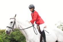 白馬とコミュニケーションを取る菅井友香（欅坂46）。