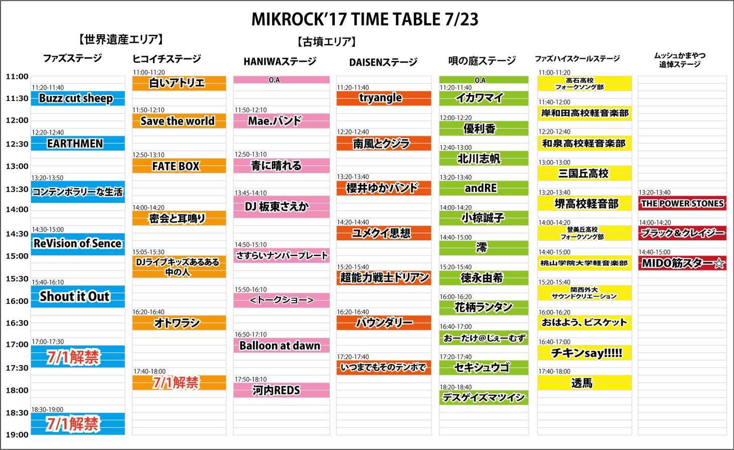 「MIKROCK'17」7月23日タイムテーブル