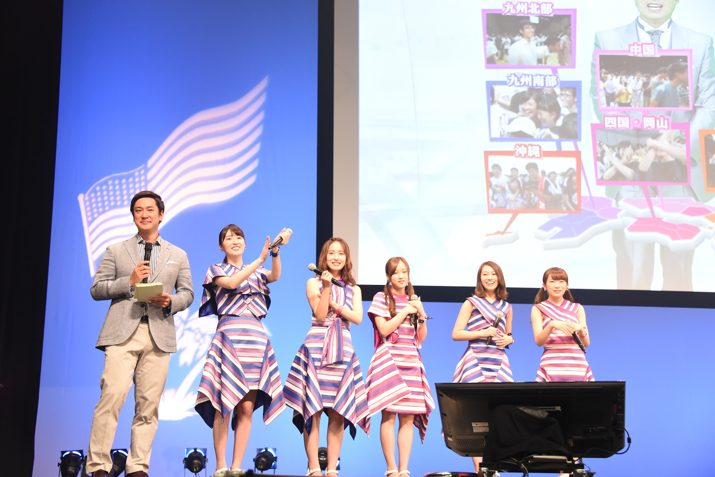 左から辻岡義堂日本テレビアナウンサー、高山一実、衛藤美彩、星野みなみ、桜井玲香、秋元真夏。