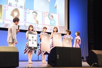 左から辻岡義堂日本テレビアナウンサー、井上小百合、若月佑美、新内眞衣、伊藤万理華、寺田蘭世。