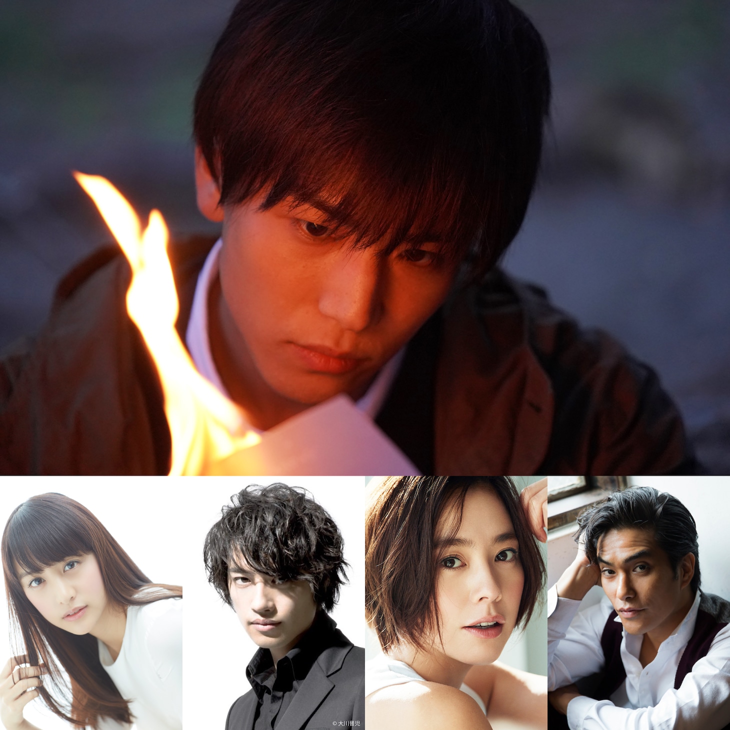 「去年の冬、きみと別れ」の出演者。上段が岩田剛典、下段左から山本美月、斎藤工、浅見れいな、北村一輝。（C）2018映画「去年の冬、きみと別れ」製作委員会
