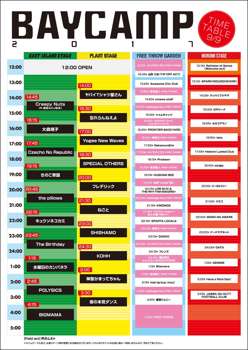 「BAYCAMP 2017」タイムテーブル