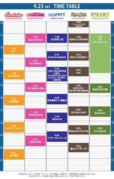 「中津川 THE SOLAR BUDOKAN 2017」初日タイムテーブル