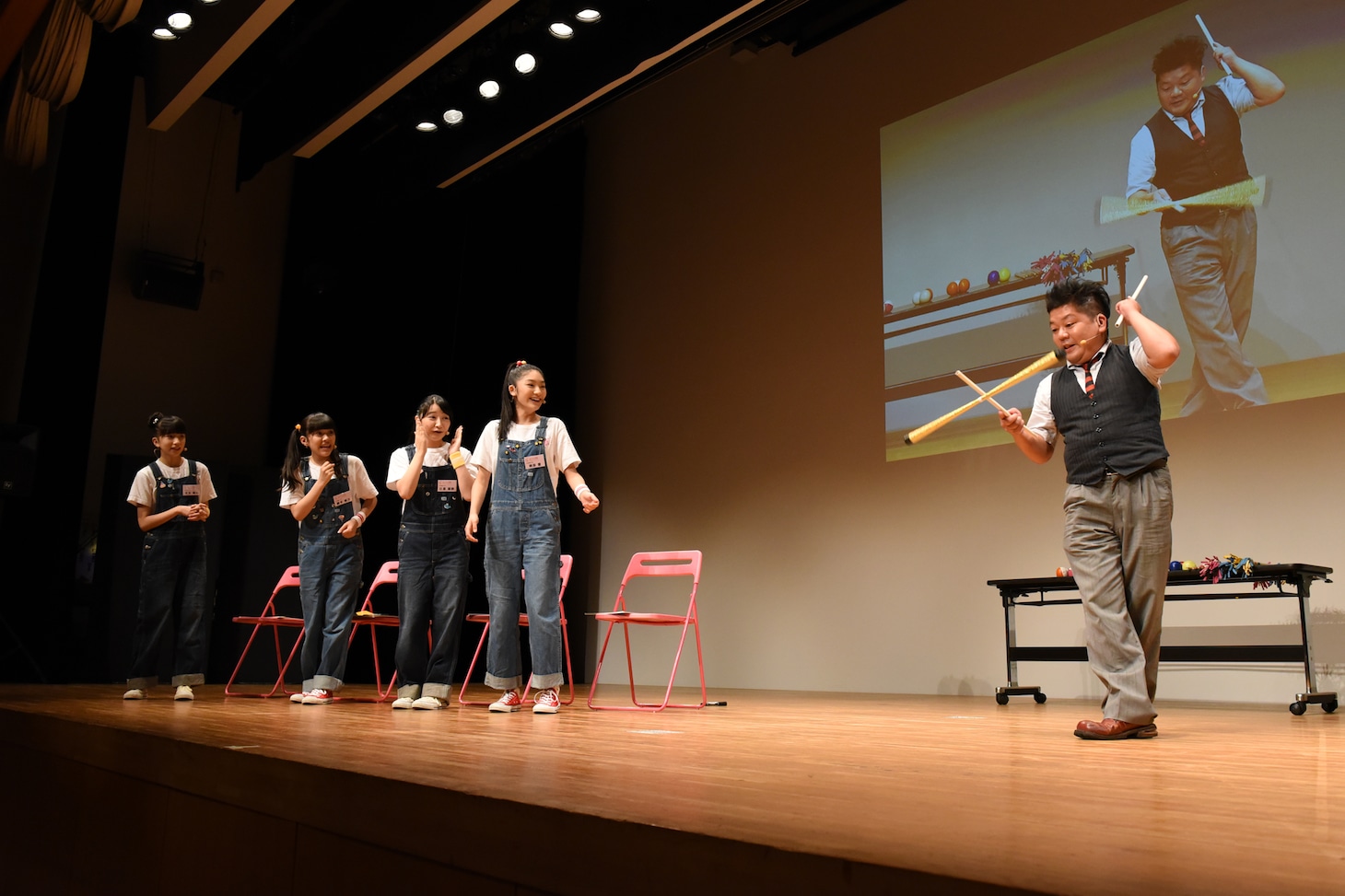 さくら学院「大道芸の授業」1時限目の様子。