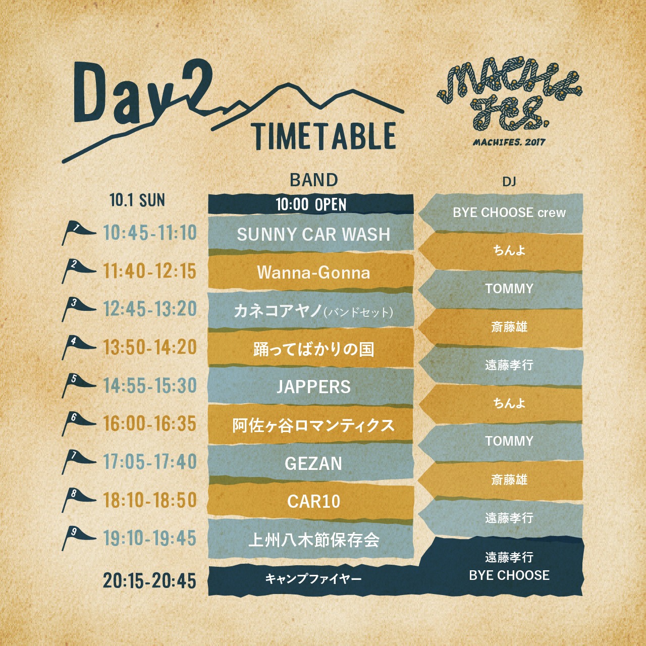 「MACHIFES. 2017」2日目タイムテーブル