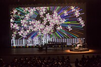 ピアノプロジェクションで誕生日を迎えたファンを祝福するまらしぃ。（撮影：石阪大輔）