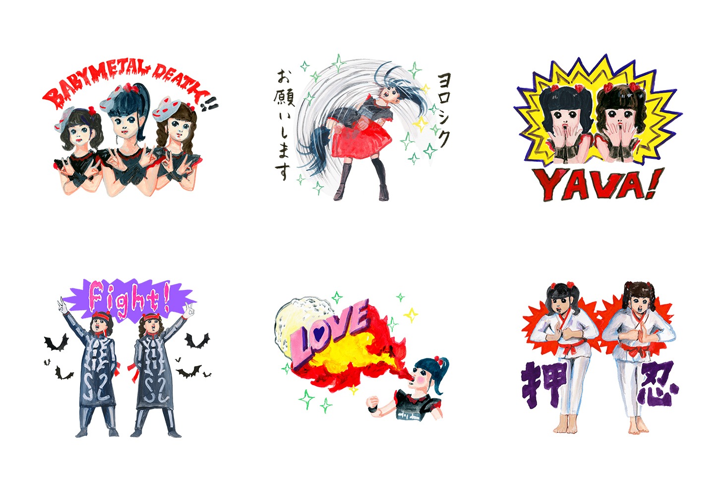 人気画像6位は「ズキュン！BABYMETALのLINEスタンプ登場」より、BABYMETALのLINEスタンプ絵柄の一部。