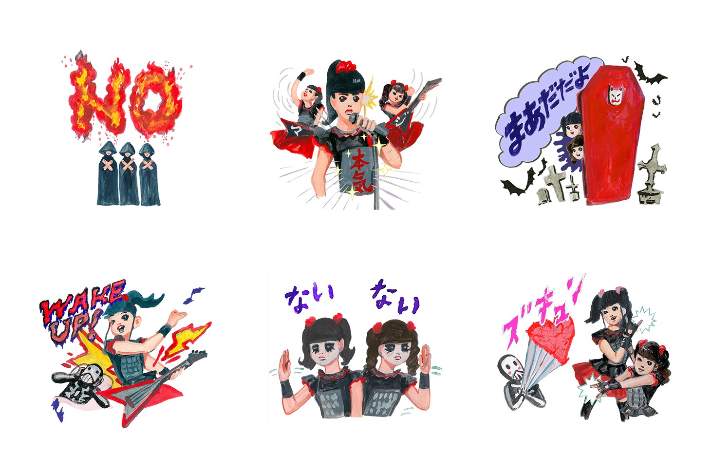 BABYMETALのLINEスタンプ絵柄の一部。