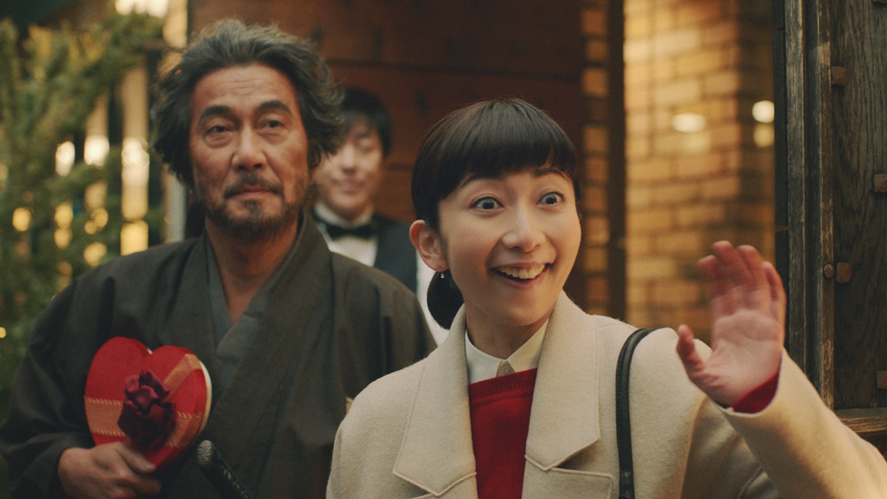 「バレンタインジャンボ宝くじ『侍のバレンタインデート』篇」のワンシーン。