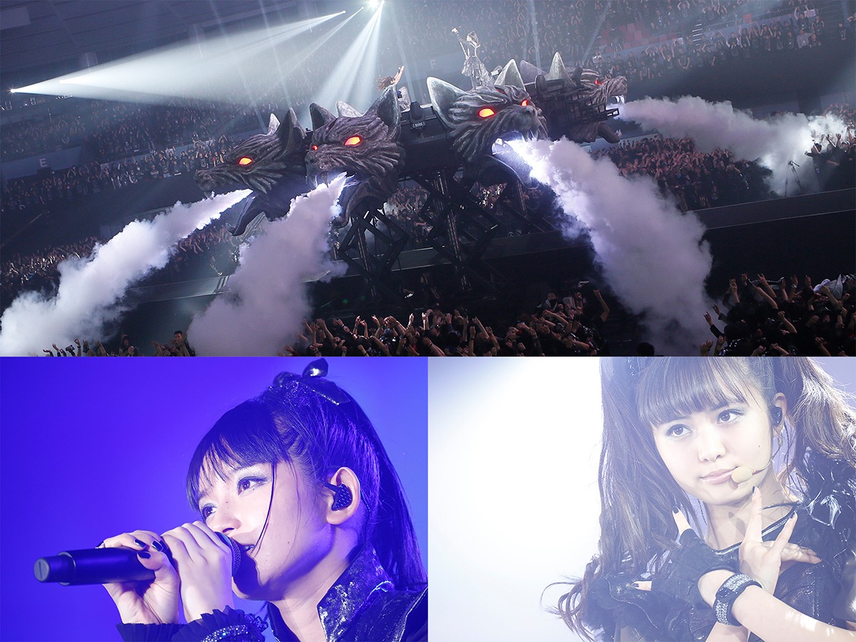 BABYMETAL。下段の左からSU-METAL（Vo, Dance）、MOAMETAL（Scream, Dance）。（Photo by Tsukasa Miyoshi [Showcase]）