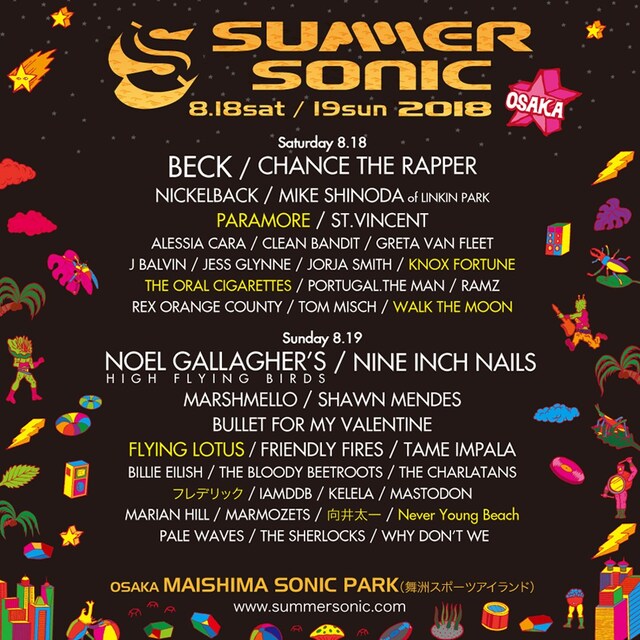 「SUMMER SONIC 2018」大阪公演ラインナップ