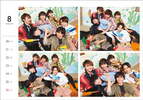 「超特急 オフィシャルカレンダー 2018.4→2019.3」8月週のサンプルページ。