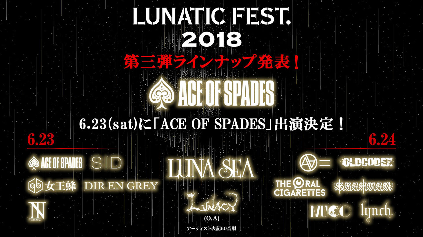 「LUNATIC FEST. 2018」出演アーティスト第3弾告知ビジュアル