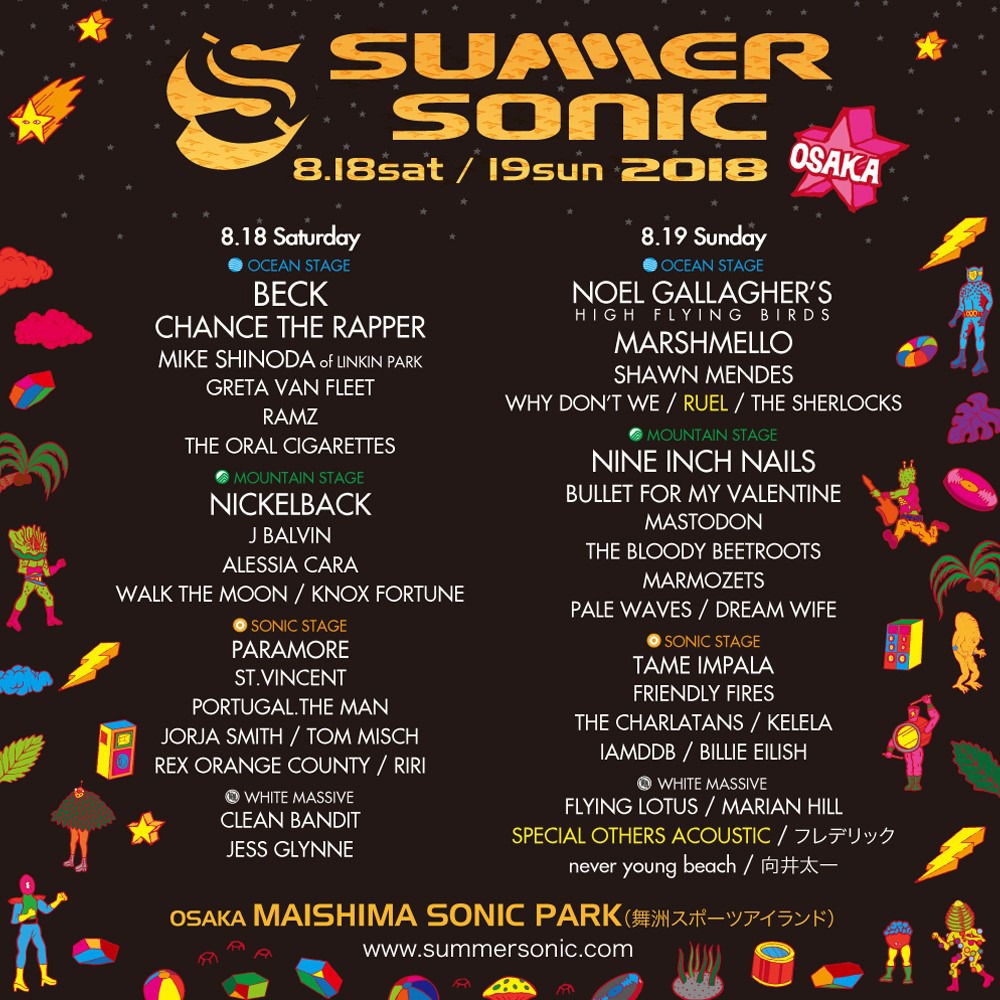 「SUMMER SONIC 2018」大阪公演ラインナップ
