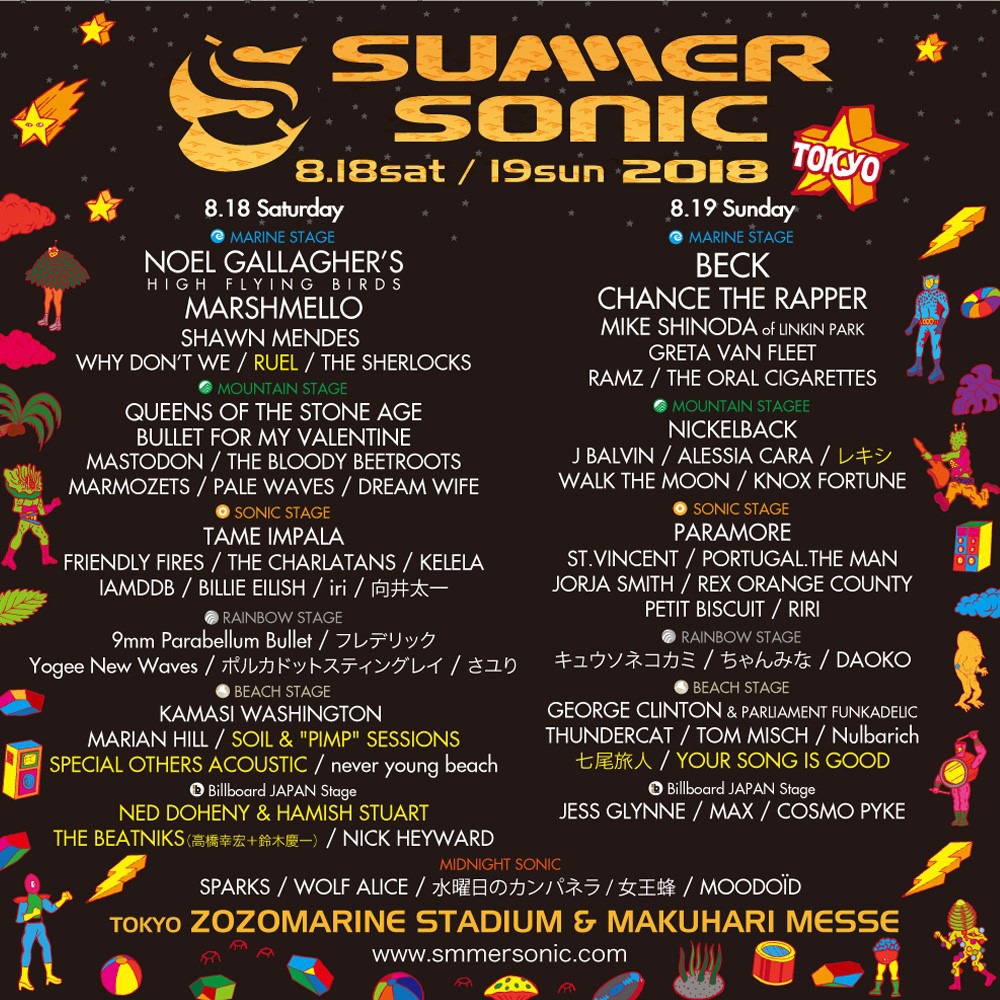 「SUMMER SONIC 2018」幕張公演ラインナップ