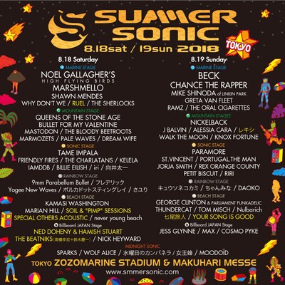 「SUMMER SONIC 2018」幕張公演ラインナップ