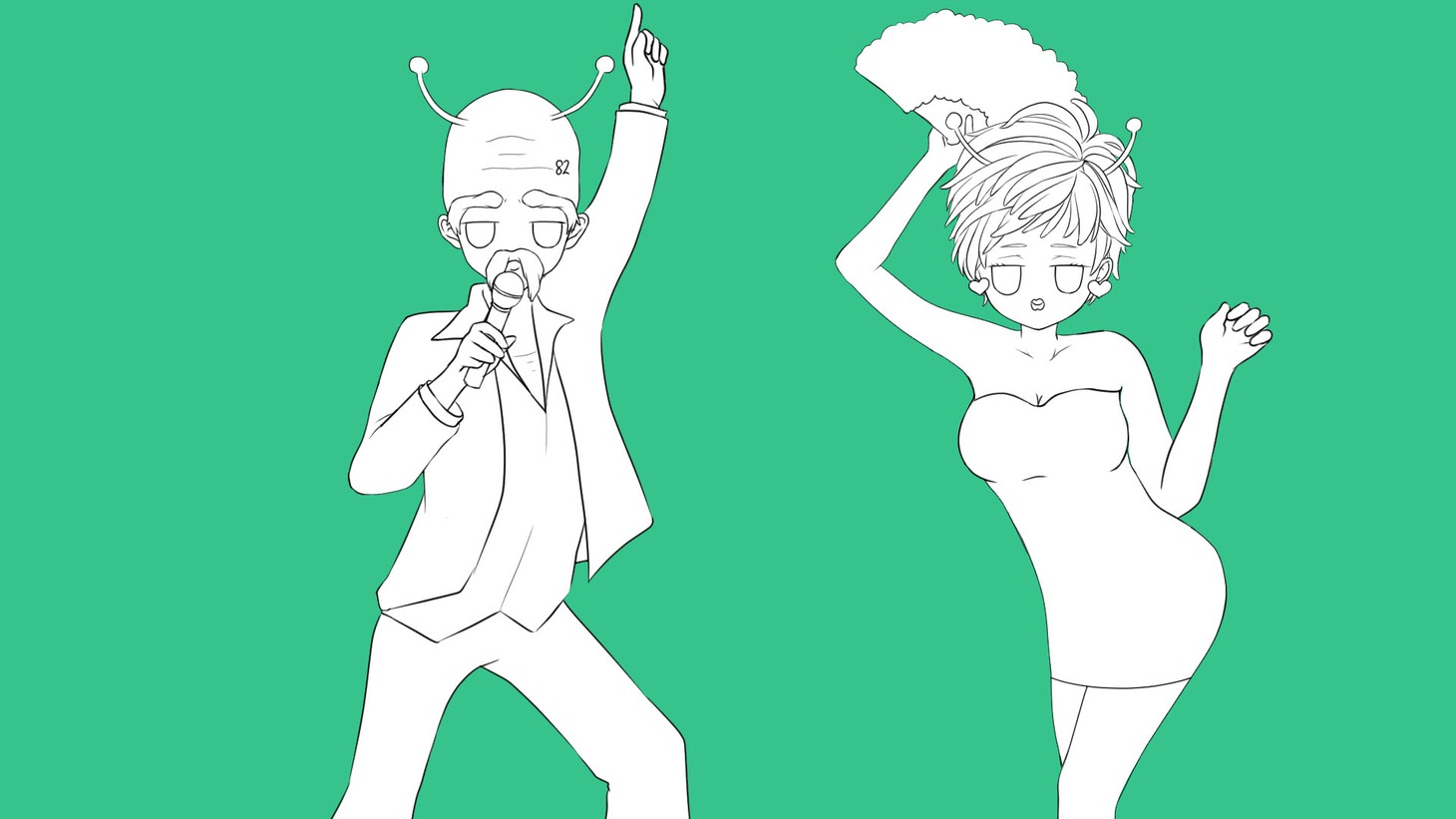 島爺と小林幸子のイラスト。
