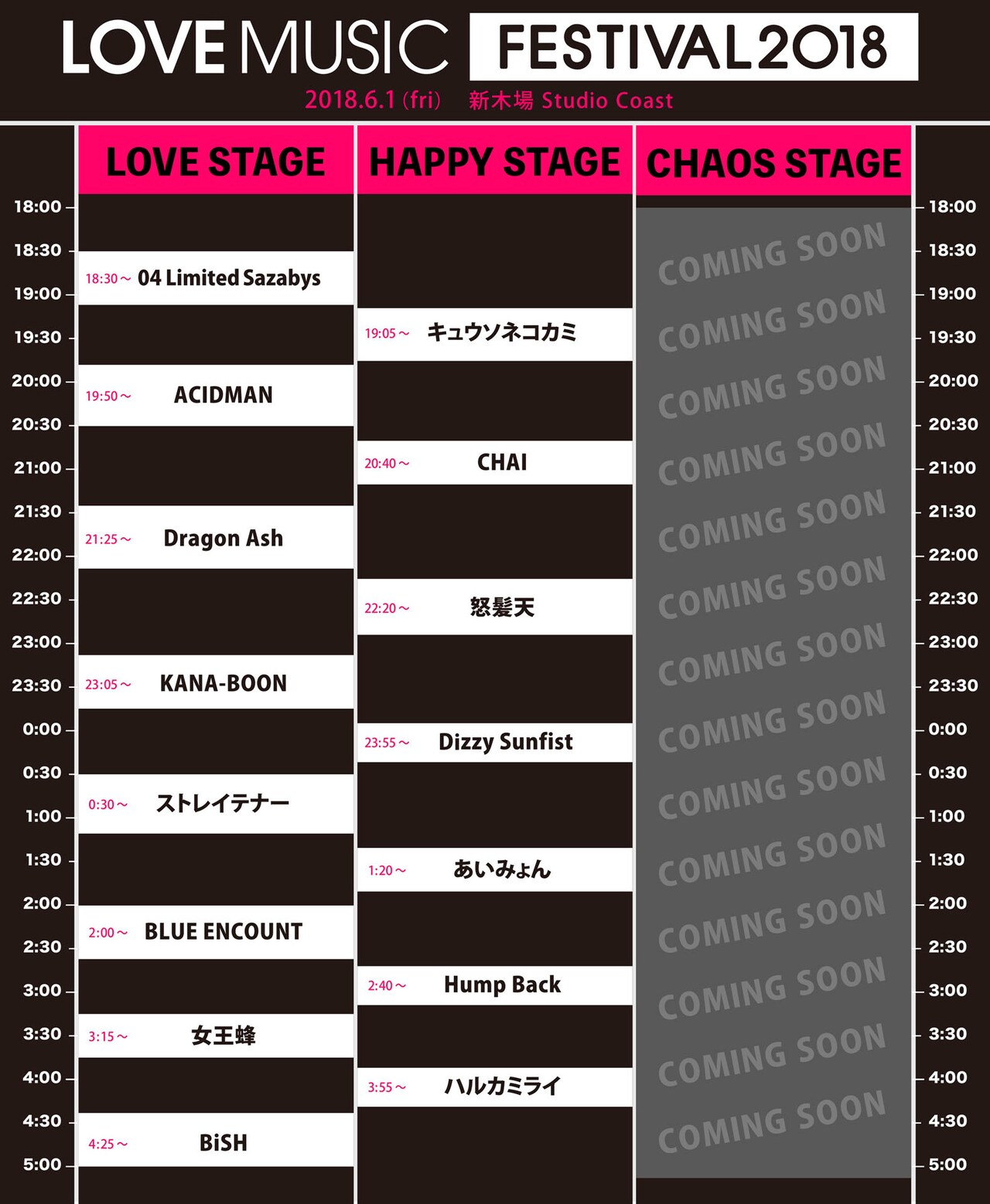 「LOVE MUSIC FESTIVAL」にKANA-BOON、キュウソ、女王蜂、怒髪天、フォーリミ、ブルエン