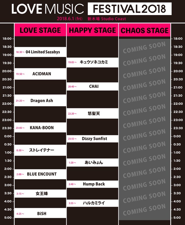 「LOVE MUSIC FESTIVAL 2018」タイムテーブル