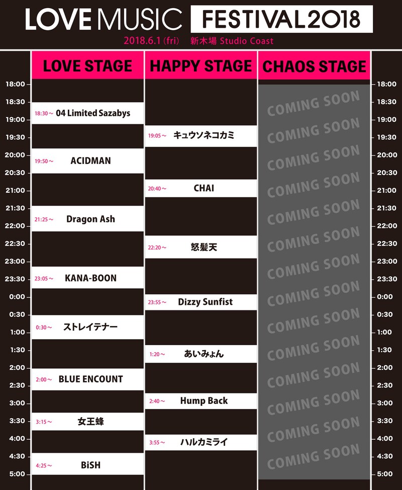 「LOVE MUSIC FESTIVAL 2018」タイムテーブル