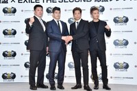 左から増地克之全日本女子監督、井上康生全日本男子監督、黒木啓司、EXILE SHOKICHI。