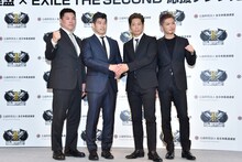 左から増地克之全日本女子監督、井上康生全日本男子監督、黒木啓司、EXILE SHOKICHI。