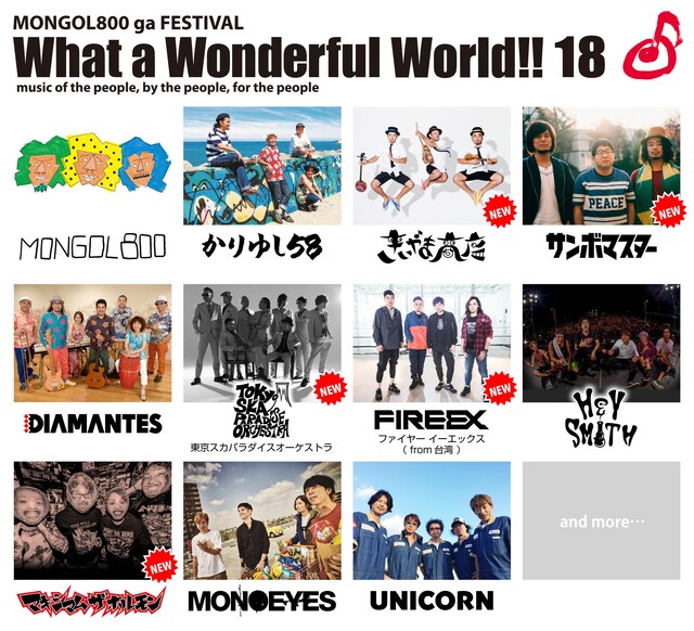 「MONGOL800 ga FESTIVAL What a Wonderful World!! 18」出演アーティスト第2弾告知ビジュアル